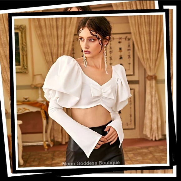 Moon Goddess Boutique Tops - VICTORIAN | Ruched Front Gigot Sleeve Crop Top